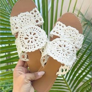 Pink Lily White Raffia Sandals